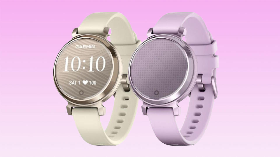 Garmin Lily 2 in two colors on a pink background