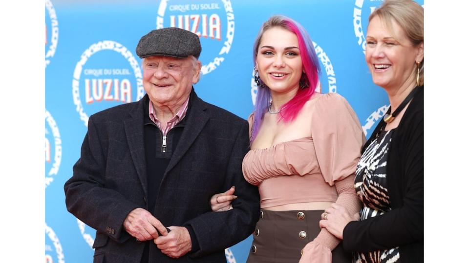 David Jason standing with daughter Sophie Mae and wife Gill Hinchcliffe