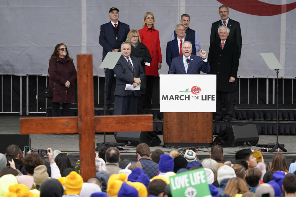 Rep. Steve Scalise, R-La., speaks during the March for Life rally, Friday, Jan. 20, 2023, in Washington. (AP Photo/Patrick Semansky)