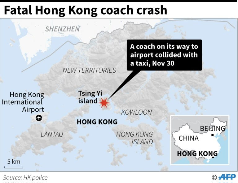 A taxi driver and two men and two women coach passengers were killed in the accident in Hong Kong