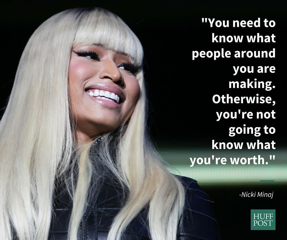 In a May 2015 interview with Cosmopolitan, Nicki Minaj urged young women to talk&nbsp;about how much they're paid in order to close the wage&nbsp;gap.&nbsp;<br /><br />"Women are uncomfortable talking about money. I know it's taboo to discuss it at work," Minaj said. "You have to ask questions. 'What is this person getting?' Do your research. I've always been pretty competitive in terms of my pay."<br /><br /><i>Head over to <a href="http://www.cosmopolitan.com/entertainment/a41113/nicki-minaj-july-2015/" target="_blank">Cosmo</a> to read Minaj's full interview.&nbsp;</i>