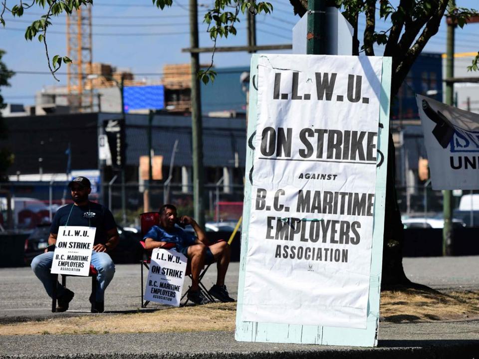  Striking International Longshore and Warehouse Union workers picketing in front of the BC Maritime Employees Association Despatch Centre in Vancouver.