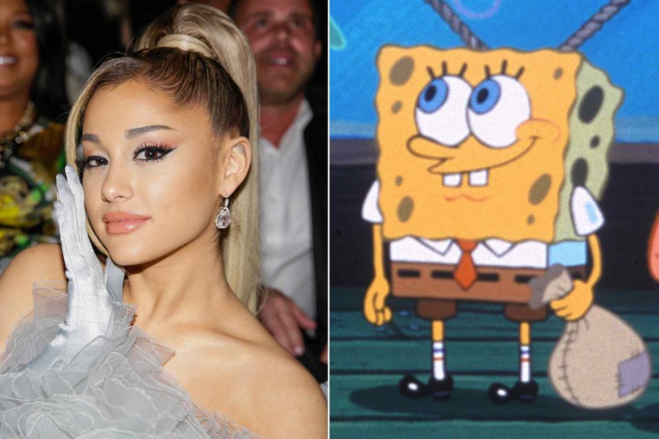 <p>Monty Brinton/CBS via Getty Images; Paramount/Kobal/Shutterstock</p> Ariana Grande and SpongeBob SquarePants 