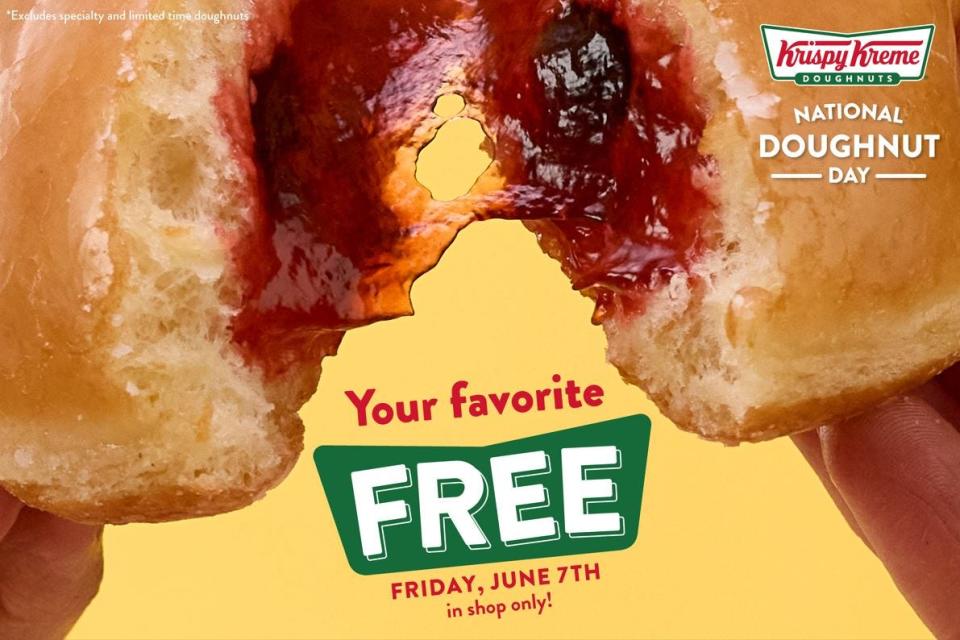 Krispy Kreme will be offering customers a free "favorite" doughnut on Friday, June 7 to celebrate National Doughnut Day.