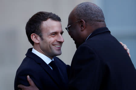 French President Emmanuel Macron welcomes President of Burkina Faso Roch Marc Christian Kabore at the Elysee Palace in Paris, France, December 17, 2018. REUTERS/Benoit Tessier