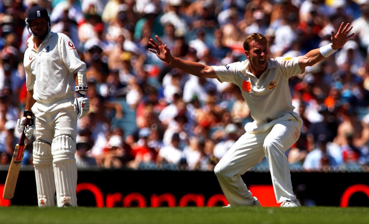 Brett Lee celebrates the wicket of Rob Key who had a torrid 2002-3 tour Down Under