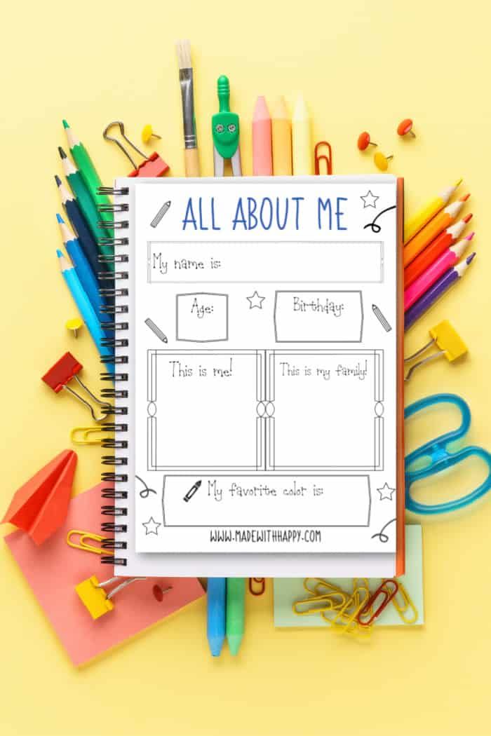 <p>There's no better way for kids to introduce themselves to their new classmates than by filling out this fun worksheet on the first day of school.</p><p>Get the <strong><a href="https://www.madewithhappy.com/all-about-me-free-printable/" rel="nofollow noopener" target="_blank" data-ylk="slk:All About Me Printable tutorial;elm:context_link;itc:0;sec:content-canvas" class="link ">All About Me Printable tutorial</a></strong> at Made With Happy. </p><p><a class="link " href="https://www.amazon.com/Crayola-Colored-Pencils-Count-Coloring/dp/B00000J0S3?tag=syn-yahoo-20&ascsubtag=%5Bartid%7C10070.g.3123%5Bsrc%7Cyahoo-us" rel="nofollow noopener" target="_blank" data-ylk="slk:SHOP COLORED PENCILS;elm:context_link;itc:0;sec:content-canvas">SHOP COLORED PENCILS </a></p>