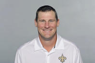 FILE - This is a 2016 file photo showing Dan Campbell of the New Orleans Saints NFL football team. The Detroit Lions have agreed to terms with Dan Campbell to be their coach. The Lions announced the agreement with the New Orleans Saints tight ends coach on Wednesday, Jan. 20, 2021, one day after formally introducing Brad Holmes as their general manager. (AP Photo/File)