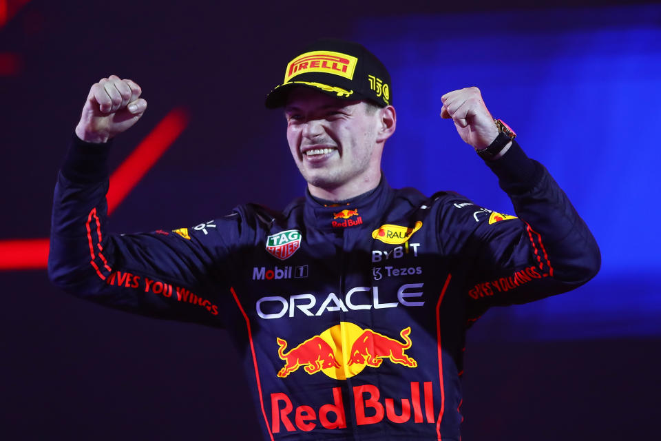 Max Verstappen, pictured here celebrating after winning the Saudi Arabia Grand Prix.