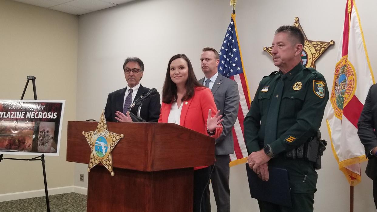 Florida Attorney General Ashley Moody visited Sarasota on Wednesday, and addressed concern over the use of a deadly substance called Xylazine during a press conference held in conjunction with the Sarasota Sheriff's Office.