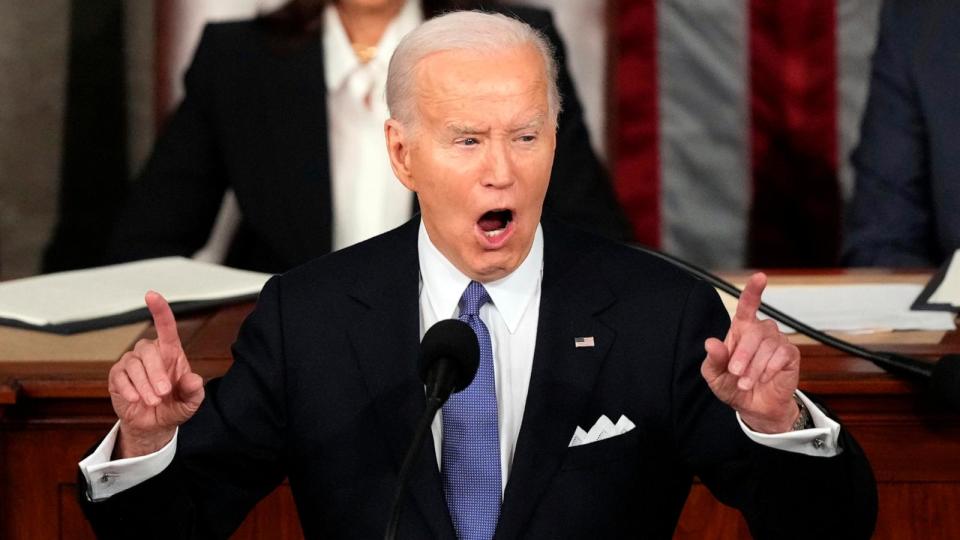 PHOTO: President Joe Biden delivers the State of the Union address to a joint session of Congress at the U.S. Capitol, Mar. 7, 2024, in Washington. (Andrew Harnik/AP)