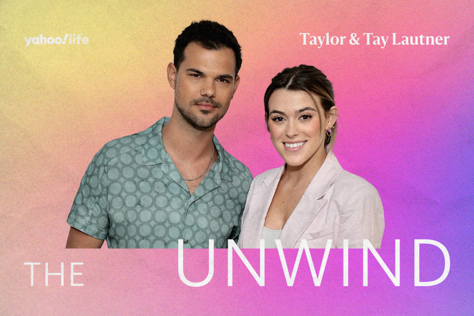 Actor Taylor Lautner and wife and podcasting partner Tay. (Photo illustration: Yahoo News; photos: Getty Images)