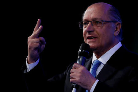 FILE PHOTO: Pre-candidate for Brazil's Presidency Geraldo Alckmin attends an event with mayors in Brasilia, Brazil May 23, 2018. REUTERS/Adriano Machado/File photo