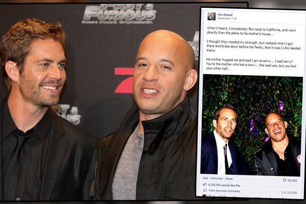 Paul Walker (l.) und Vin Diesel (r.) waren Kollegen und Freunde. Auf Facebook berichtete Diesel über sein Treffen mit Walkers Familie (Bilder: Getty Images; Facebook)