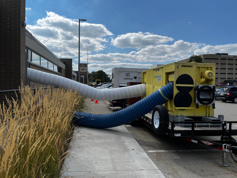 Industrial drying equipment was set up at Valley High School on Monday after Friday's storms. School is scheduled to start as normal Wednesday.