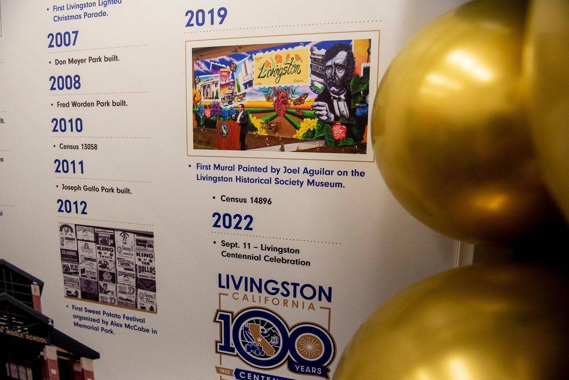 A centennial exhibit inside the Livingston Historical Museum during the city’s centennial celebration in Livingston, Calif., on Sunday, Sept. 11, 2022.