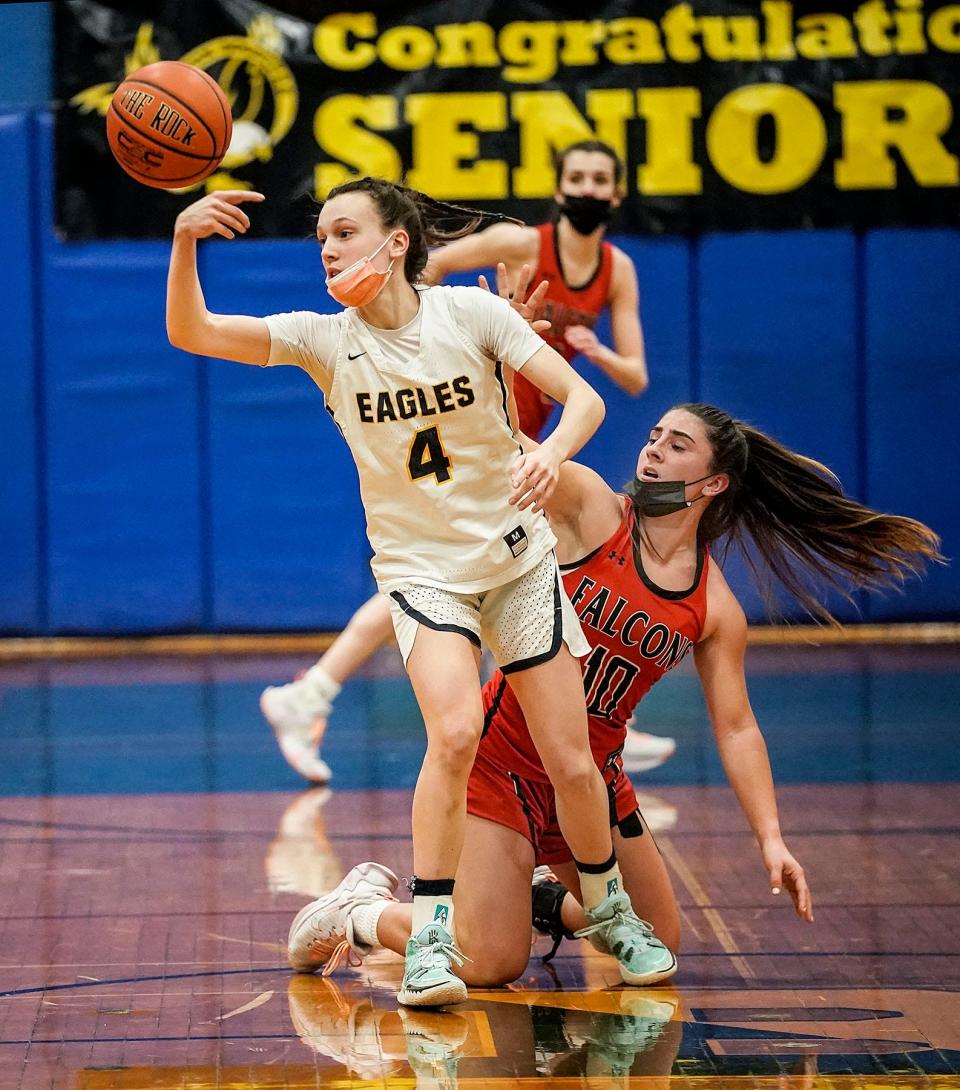 Barrington's Maddie Gill (shown in action from last season) had it working for the Eagles on Friday in their win over St. Raphael.