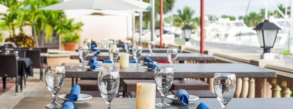 The outdoor patio behind FireFin Grill overlooks the Soverel Harbour Marina in Palm Beach Gardens.