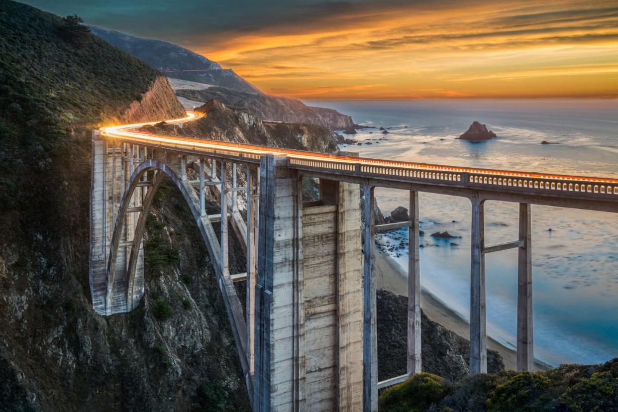 Pacific Coast Highway at sunset in California