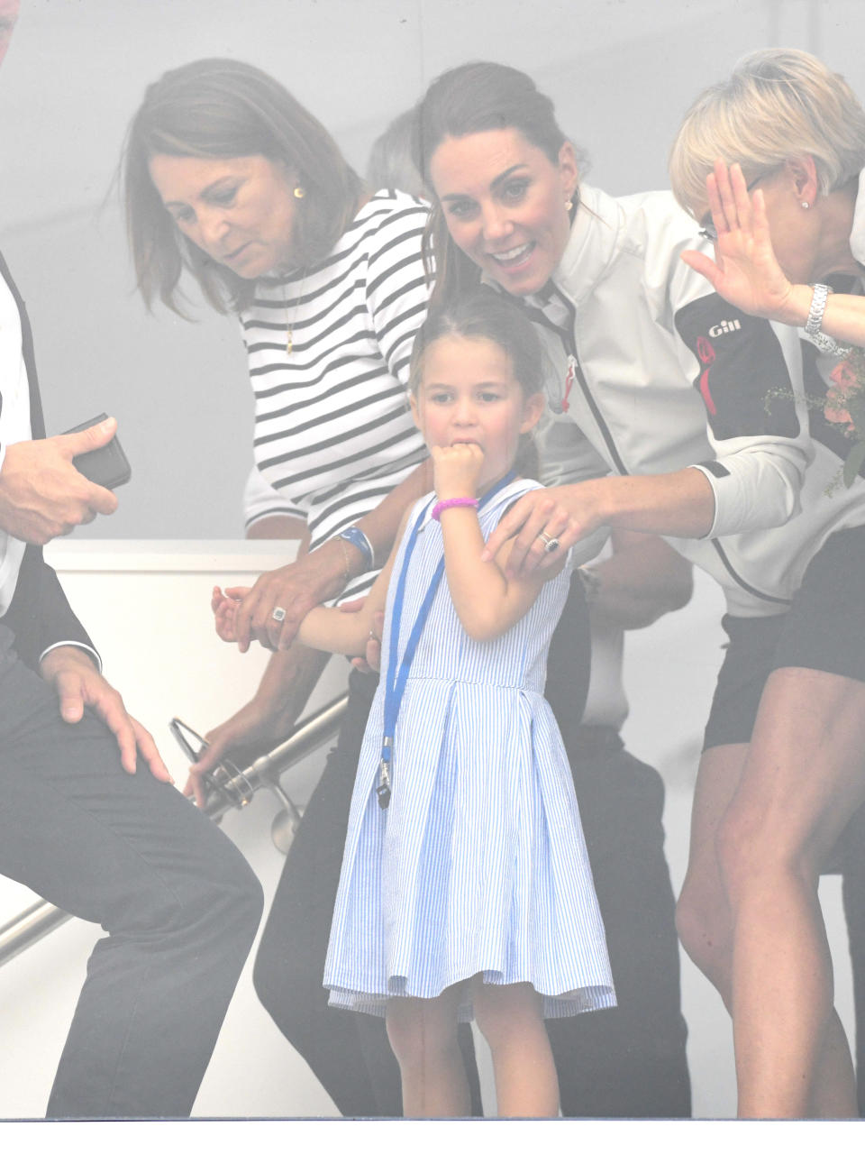 The Duchess of Cambridge, Prince George and Princess Charlotte at The King's Cup Regatta, Cowes, Isle of Wight. Photo credit should read: Doug Peters/EMPICS