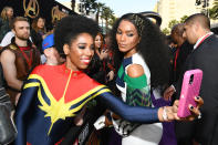 <p>The actress also selfied — giving good face — with a costumed fan. (Photo: Emma McIntyre/Getty Images) </p>