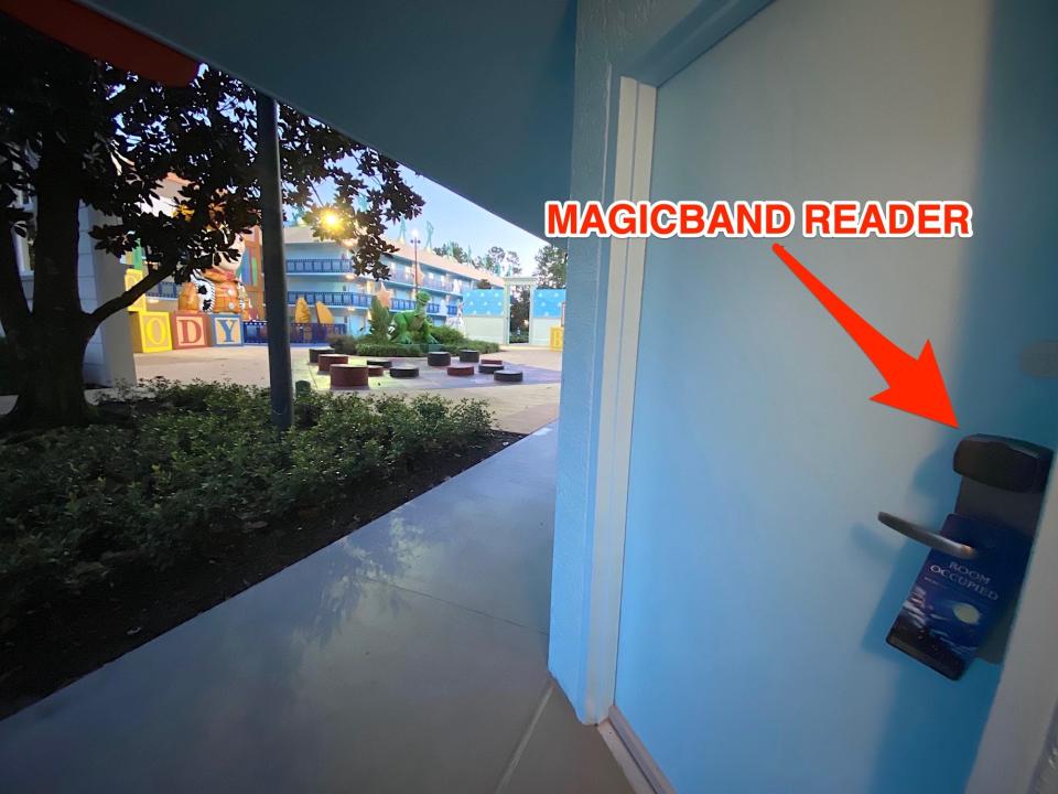 A view of the MagicBand readers outside Disney World hotel-room doors.