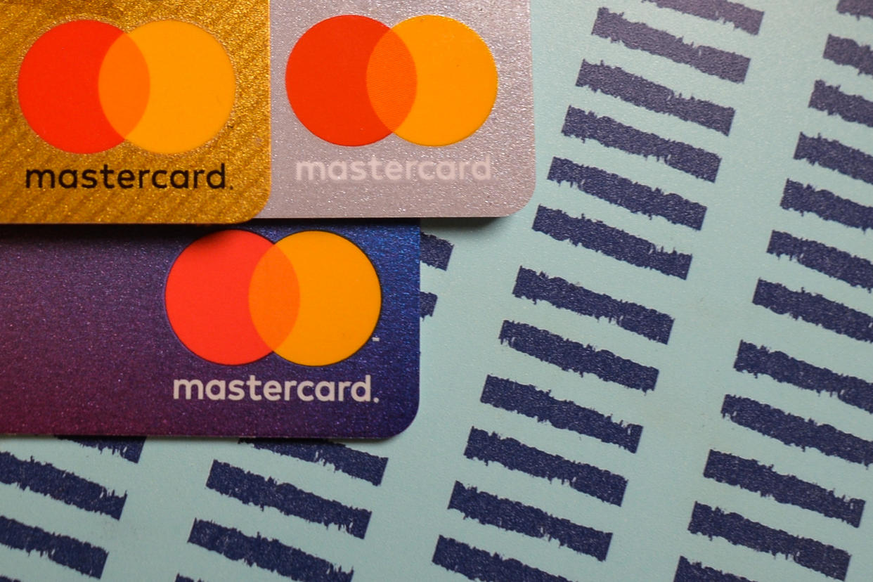 An illustrative image of Mastercard credit cards.
On Sunday, January 3, 2021, in Dublin, Ireland. (Photo by Artur Widak/NurPhoto via Getty Images)