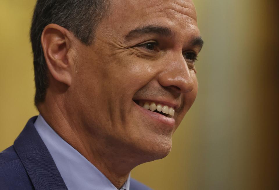MADRID, SPAIN - JULY 13: The President of the Government, Pedro Sanchez, on the second day of the 26th edition of the State of the Nation Debate, at the Congress of Deputies, on 13 July, 2022 in Madrid, Spain. After seven years without holding one, the Lower House hosts during July 12, 13 and 14 the twenty-sixth edition of the debate on the State of the Nation since 1983 and the first to be held with Pedro Sanchez as President of the Government. This edition of the debate, is also the first for Unidas Podemos, Vox and Ciudadanos, since in 2015 no formation had parliamentary representation to participate. During the debate, the Government exposes and takes stock of the results of the policy it has carried out, the opposition appears to set out its positions and the motions for resolutions formulated by the other formations are voted. Among the topics to be discussed are the labor reform, the national plan of response to the economic consequences of the war in Ukraine, the last general State budgets approved, the recovery policies after the eruption of the volcano on the island of La Palma, the Next Generation European funds, the Iberian gas exception, Spain as host of the NATO summit and the presidency of the Council of the European Union in the second half of 2023. (Photo By Eduardo Parra/Europa Press via Getty Images)