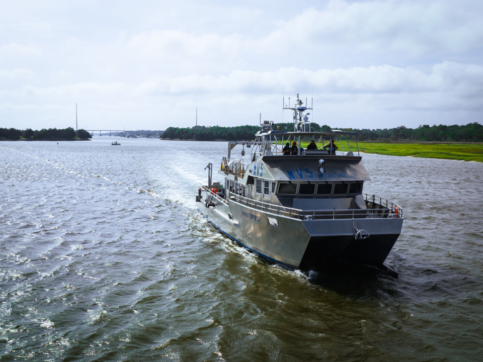 The R/V Shackleford did surveys earlier this month in an ocean area roughly 20 miles south of Bald Head Island where two offshore wind farms are planned. Data from the expedition will be used to site buoys to measure weather conditions and track marine life.