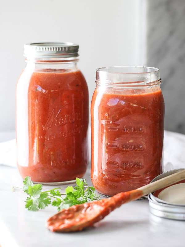 <p><strong>Get the <a href="http://www.foodiecrush.com/2014/08/simple-roasted-tomato-sauce/">Simple Roasted Tomato Sauce recipe</a>&nbsp;from Foodie Crush</strong></p>