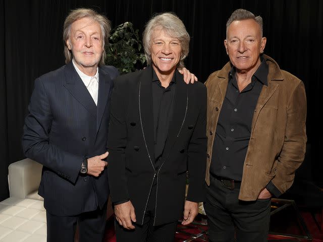 <p>Kevin Mazur/Getty</p> [L-R] Paul McCartney, Jon Bon Jovi and Bruce Springsteen attend the 2024 MusiCares Person of the Year Honoring Jon Bon Jovi during the 66th GRAMMY Awards on February 02, 2024 in Los Angeles, California