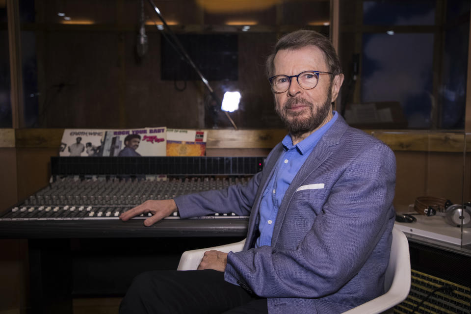 FILE - In this Dec. 13, 2017 file photo, Bjorn Ulvaeus poses for photographers in a recreation of the Polar recording studio in London. ABBA's Bjorn Ulvaeus talks exclusively to AP on UNICEF's International Day of the Girl Child about the challenges girls face and promoting girl's empowerment. (Photo by Vianney Le Caer/Invision/AP, File)