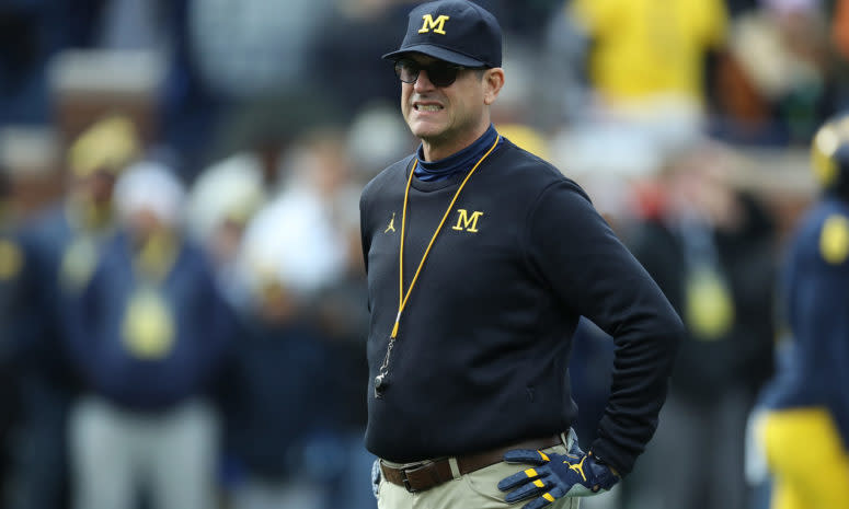 Jim Harbaugh during pregame before Michigan's game.