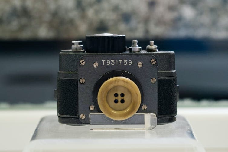 An old spy camera, disguised as a button.