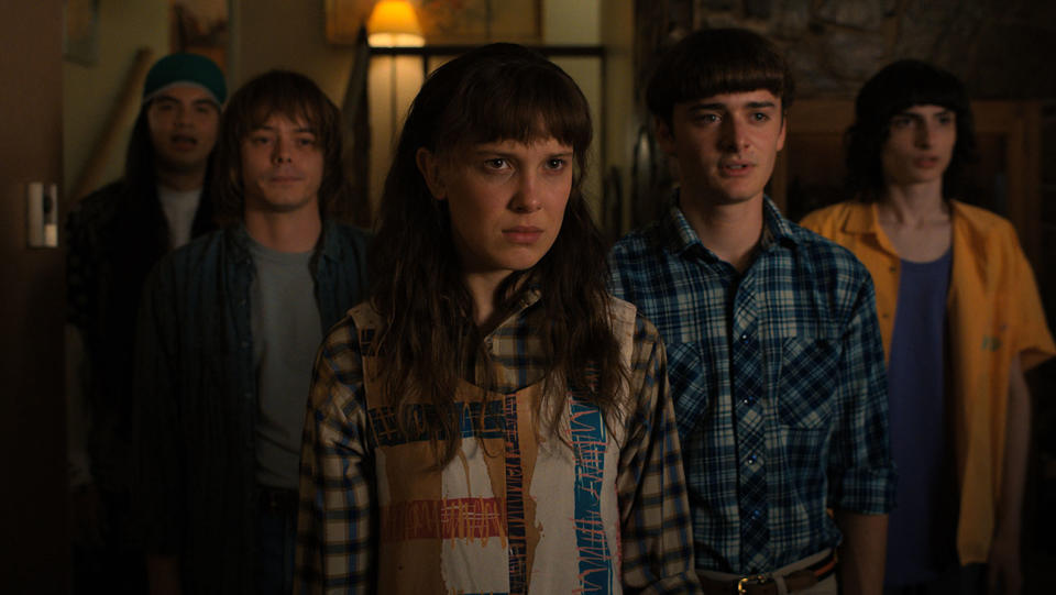 Eduardo Franco as Argyle, Charlie Heaton as Jonathan, Brown as Eleven, Schnapp as Will and Wolfhard as Mike. - Credit: Courtesy of Netflix