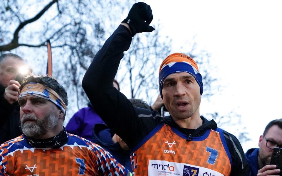 Sinfield after completing seven marathons in seven days