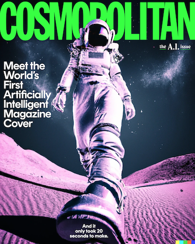 Cosmopolitan magazine used DALL-E 2 to produce this cover. <a href="https://www.cosmopolitan.com/lifestyle/a40314356/dall-e-2-artificial-intelligence-cover/" rel="nofollow noopener" target="_blank" data-ylk="slk:©Hearst Magazine Media, Inc.;elm:context_link;itc:0;sec:content-canvas" class="link ">©Hearst Magazine Media, Inc.</a>