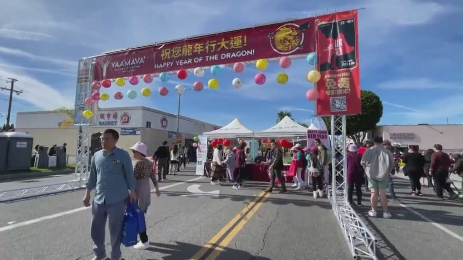 Attendees celebrating the Lunar New Year Festival in Monterey Park on Jan. 27, 2024. (KTLA)