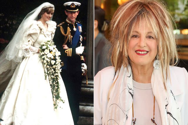 <p>Jayne Fincher/Princess Diana Archive/Getty Images; Hoda Davaine-Dave Benett/Getty Images</p> Princess Diana and Prince Charles on their wedding day in July 1981; Elizabeth Emanuel