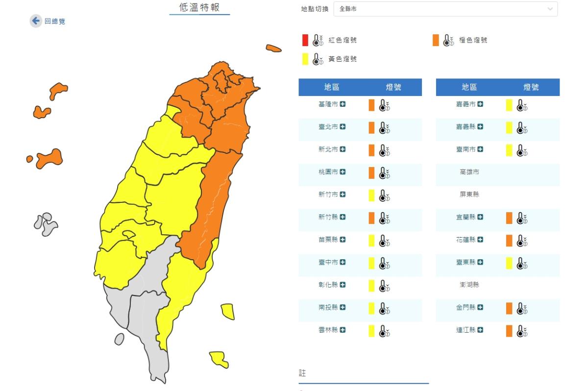 Taiwan’s Mainland Hit by First Cold Wave of Winter: Special Low-Temperature Warnings Issued