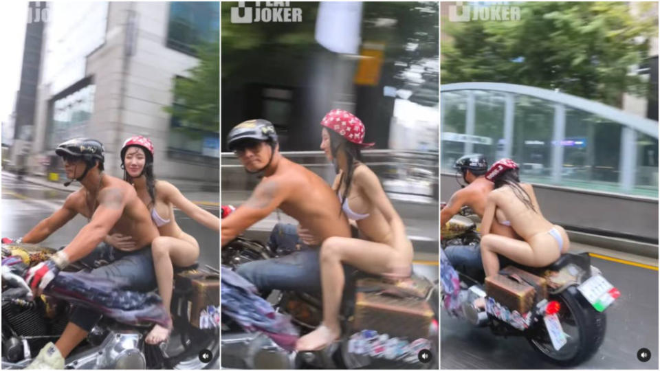 據韓媒報導指出，「Boss J」受訪時表示打赤膊騎重機是他的日常，這回載著「Green」在韓國首爾江南路上奔馳，穿著如此清涼其實也是為了拍Youtube影片與短影音。(圖片來源/ IG：zeenadoll.i.e)