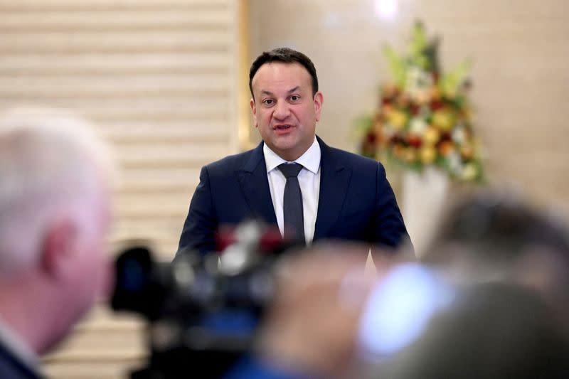 Ireland's Prime Minister (Taoiseach) Leo Varadkar meets Northern Ireland's First Minister Michelle O'Neill and deputy First Minister Emma Little-Pengelly at Stormont Castle