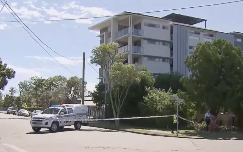 Police pictured in a cordoned off street in Wynnum, Brisbane.