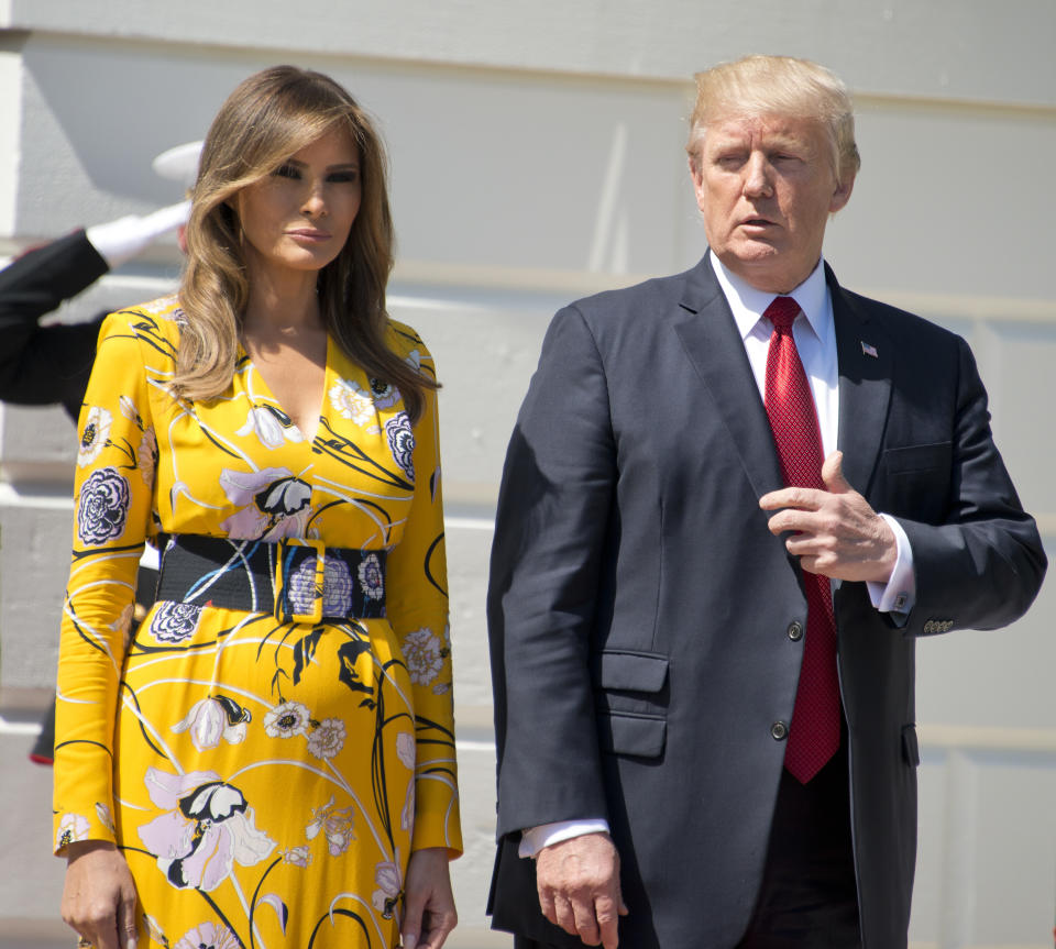  United States President Donald J. Trump and first lady Melania Trump wait to welcome Prime Minister Narendra Modi of India to the White House in Washington, DC on Monday, June 26, 2017. Credit: Ron Sachs / CNP *** Please Use Credit from Credit Field *** 