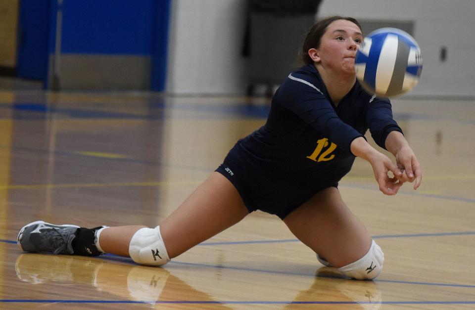 Jade Mittendorf of Airport digs up the ball against Milan in the Division 2 District semifinals Thursday.