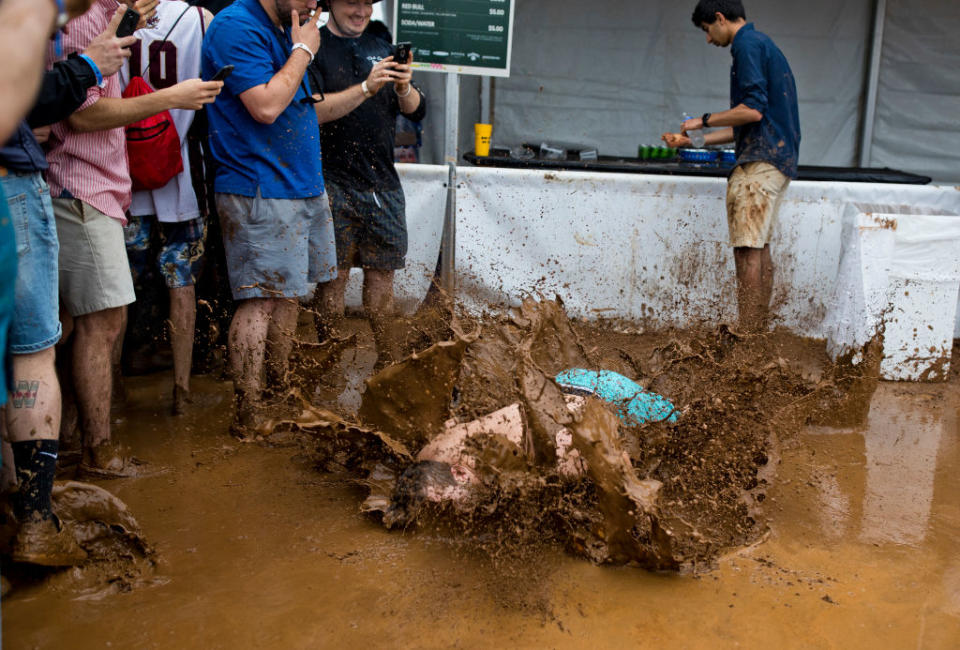 The mud was plentiful at the Preakness. (Getty)