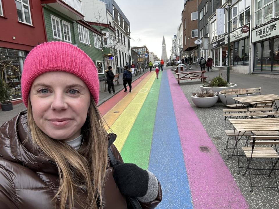 Reykjavik’s rainbow road with Hallgrimskirkja in the background.<br>Credit: Julia Webb for ITK