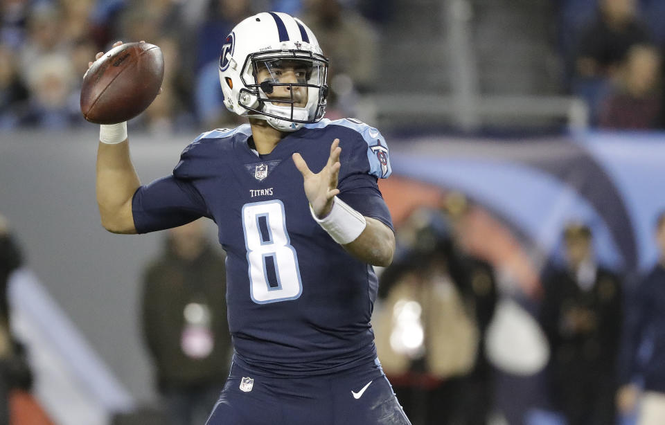 Tennessee Titans quarterback Marcus Mariota played through a hamstring injury on Monday and led his team to a win. (AP)