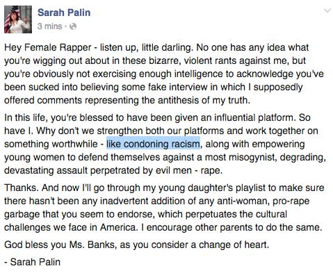 Sarah Palin Responds to Azealia Banks' Gang-Rape Comments, Makes ...