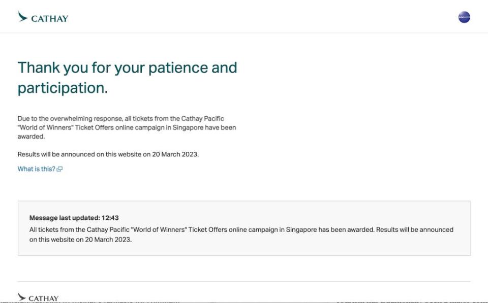 Cathay Pacific ticket giveaway screenshot